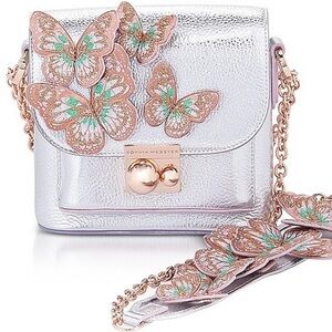 Sophia Webster Claudie Silver Metallic Crossbody with Butterfly Accents